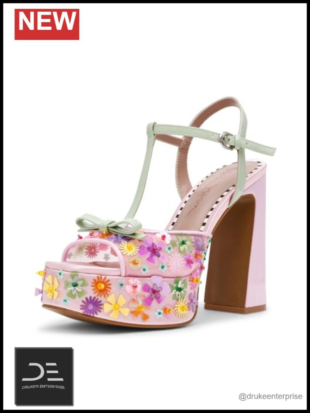 Floral Platform Sandals with Ankle Strap, 5" Heel